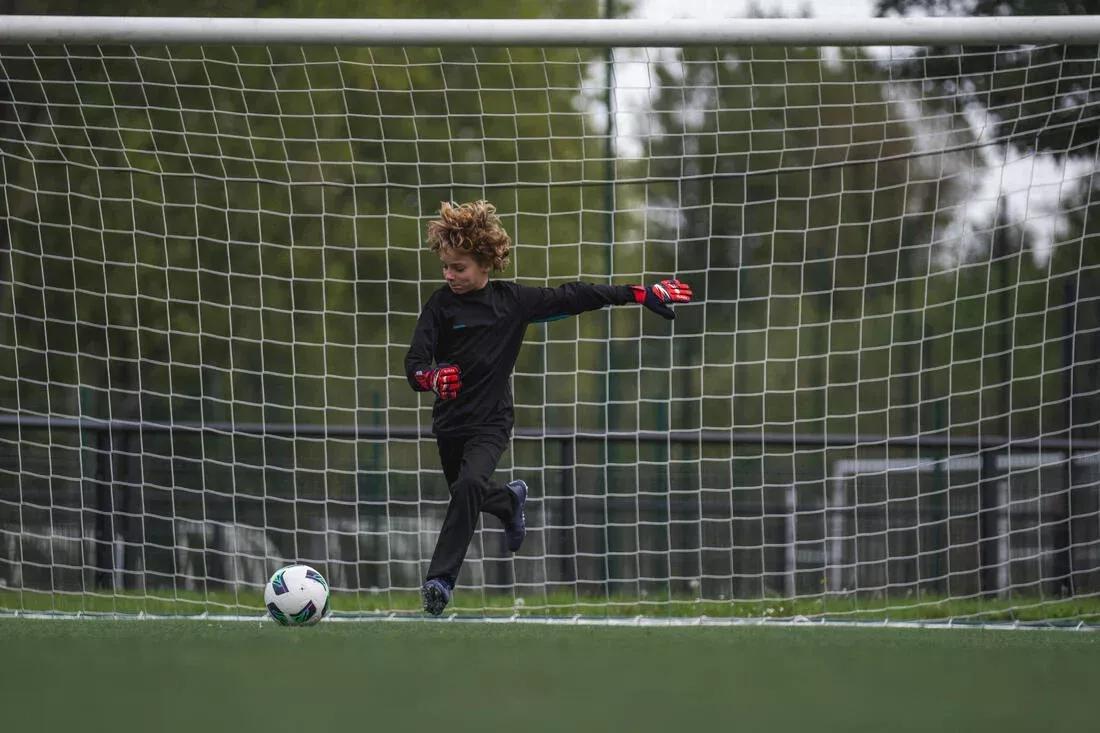 FLUO ELECTRIC RED Kids' Football Goalkeeper Gloves F100 Superesist - Red/Blue, , large image number 6