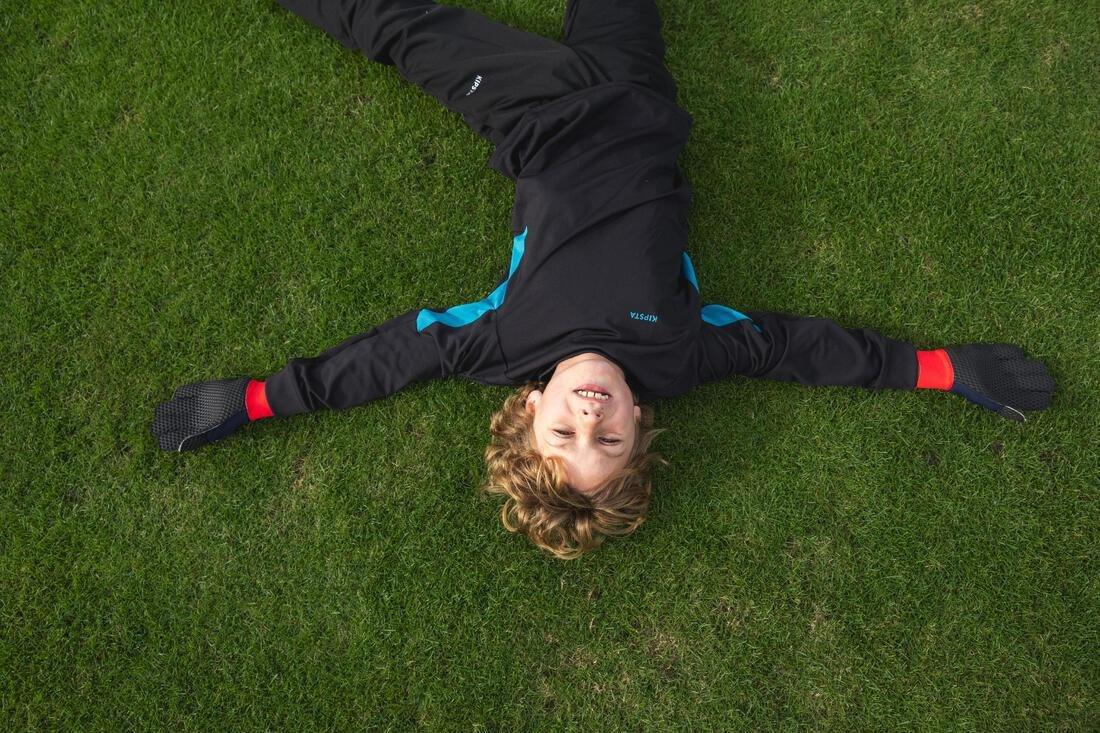 FLUO ELECTRIC RED Kids' Football Goalkeeper Gloves F100 Superesist - Red/Blue, No Color, large image number 8