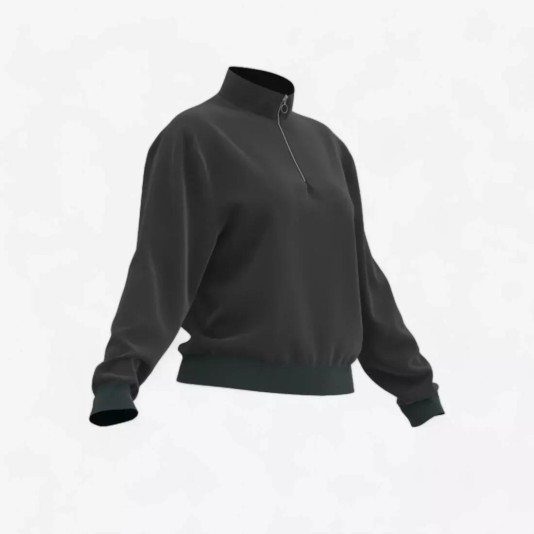 Women Quarter-Zip Long-Sleeved Cardio Fitness Sweatshirt, Black, No Color, large image number 0