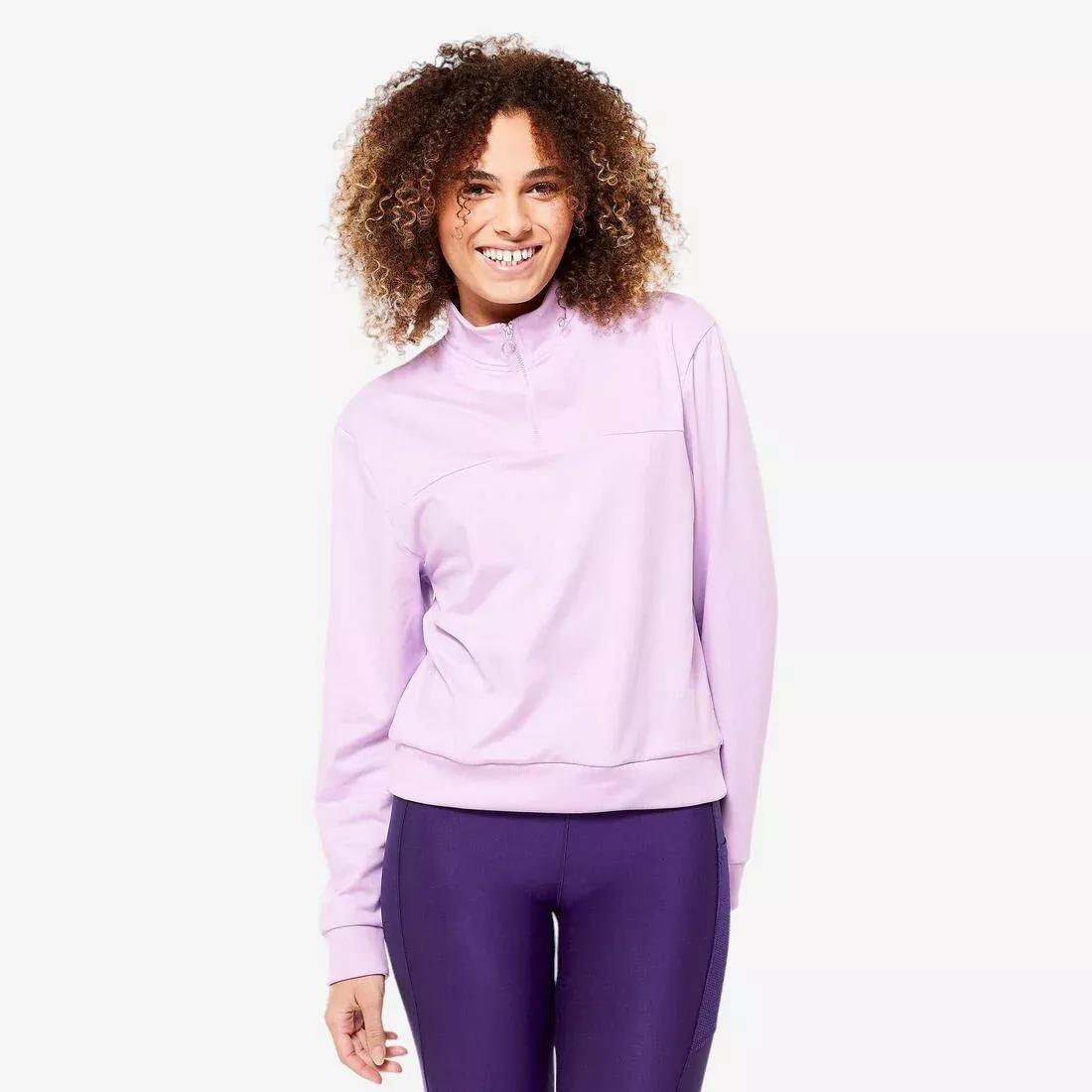 Women Quarter-Zip Long-Sleeved Cardio Fitness Sweatshirt, Black, No Color, large image number 1