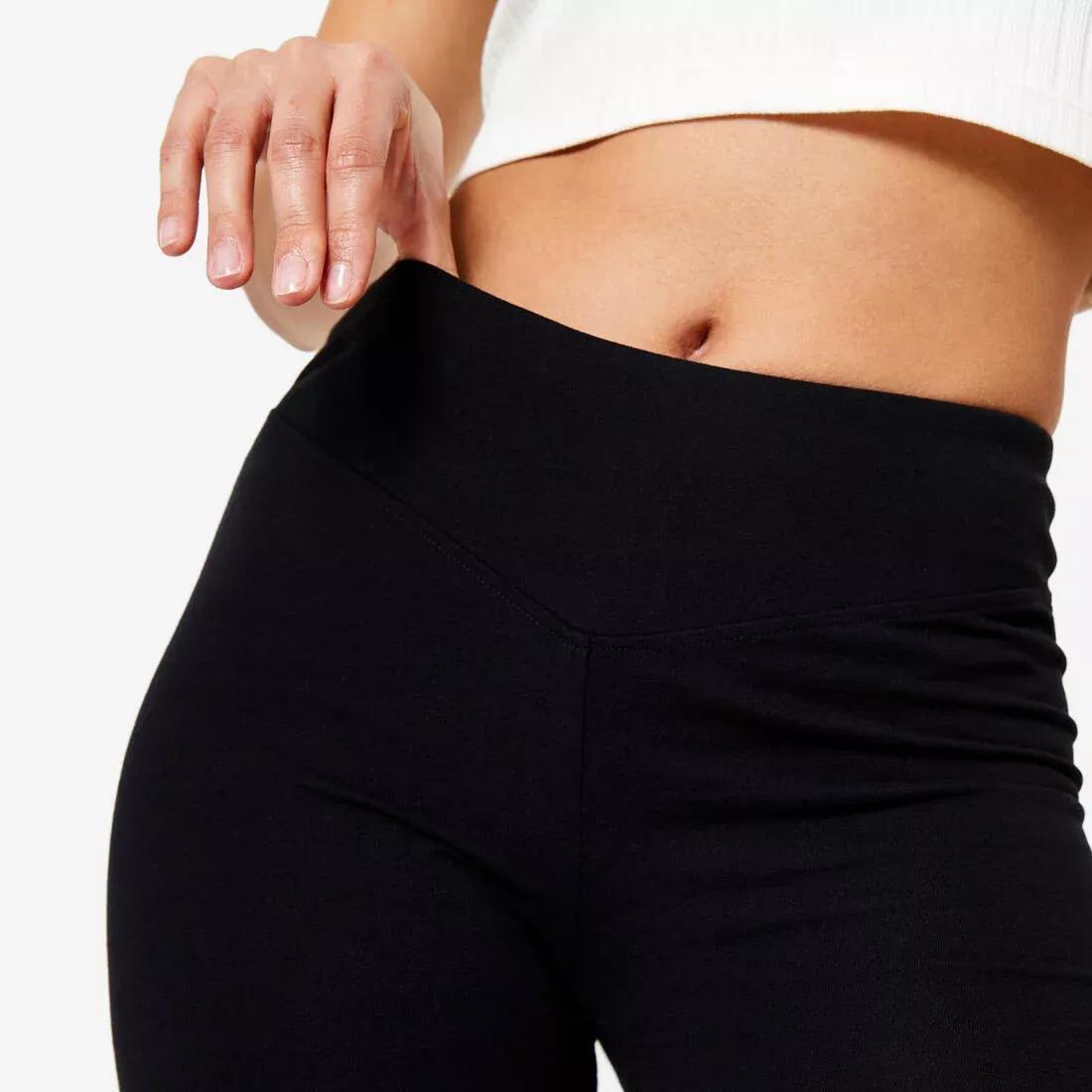 Women Flared Cotton Fitness Leggings, Black, No Color, large image number 3