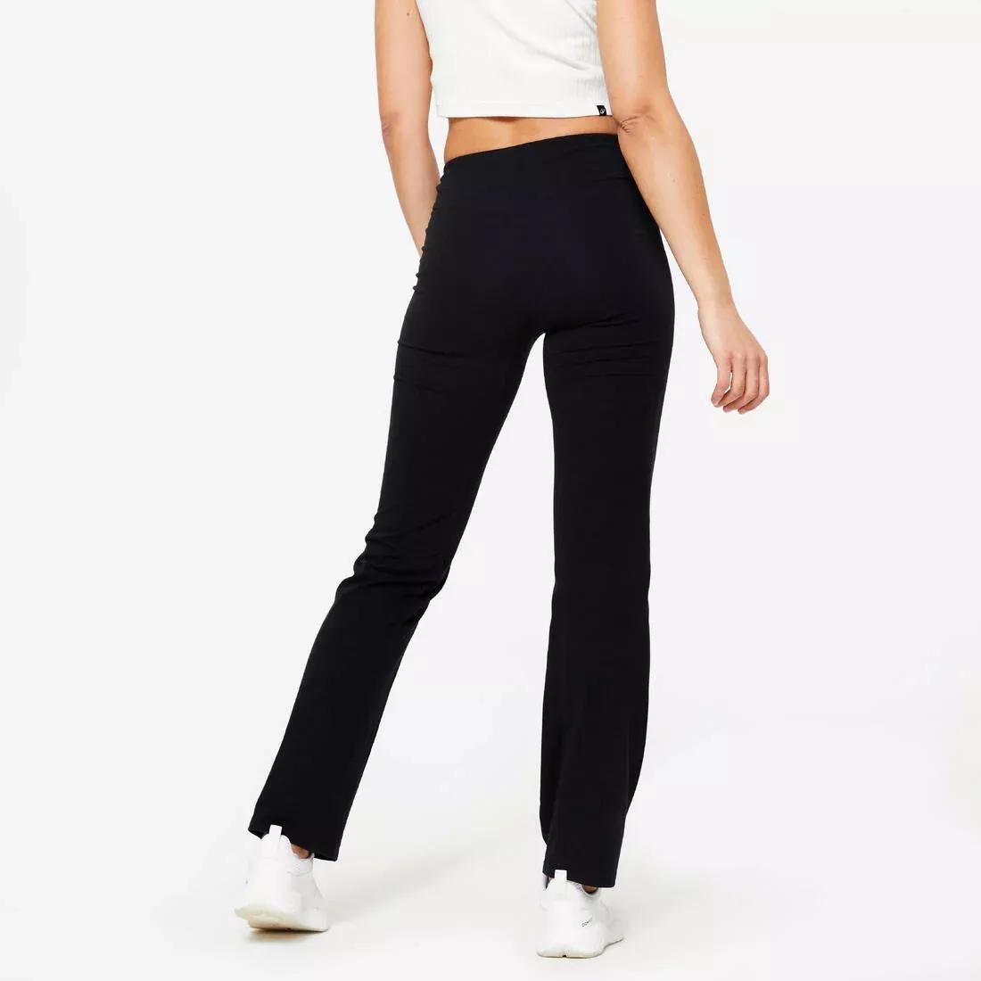 Women Flared Cotton Fitness Leggings, Black, No Color, large image number 4