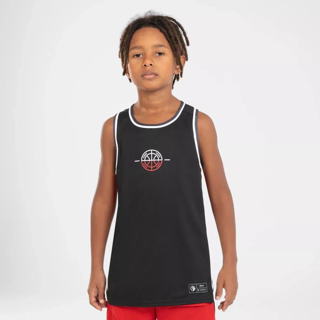 Kids Reversible Sleeveless Basketball T-Shirt, Black, No Color, medium