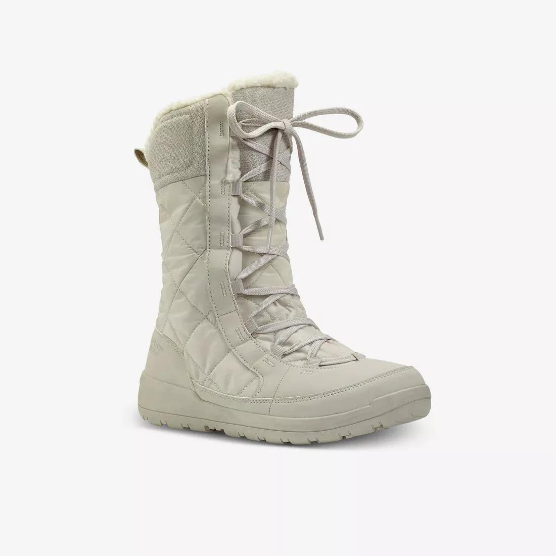 LINEN BEIGE Women's warm waterproof snow boots - SH500 high - lace-up, No Color, medium