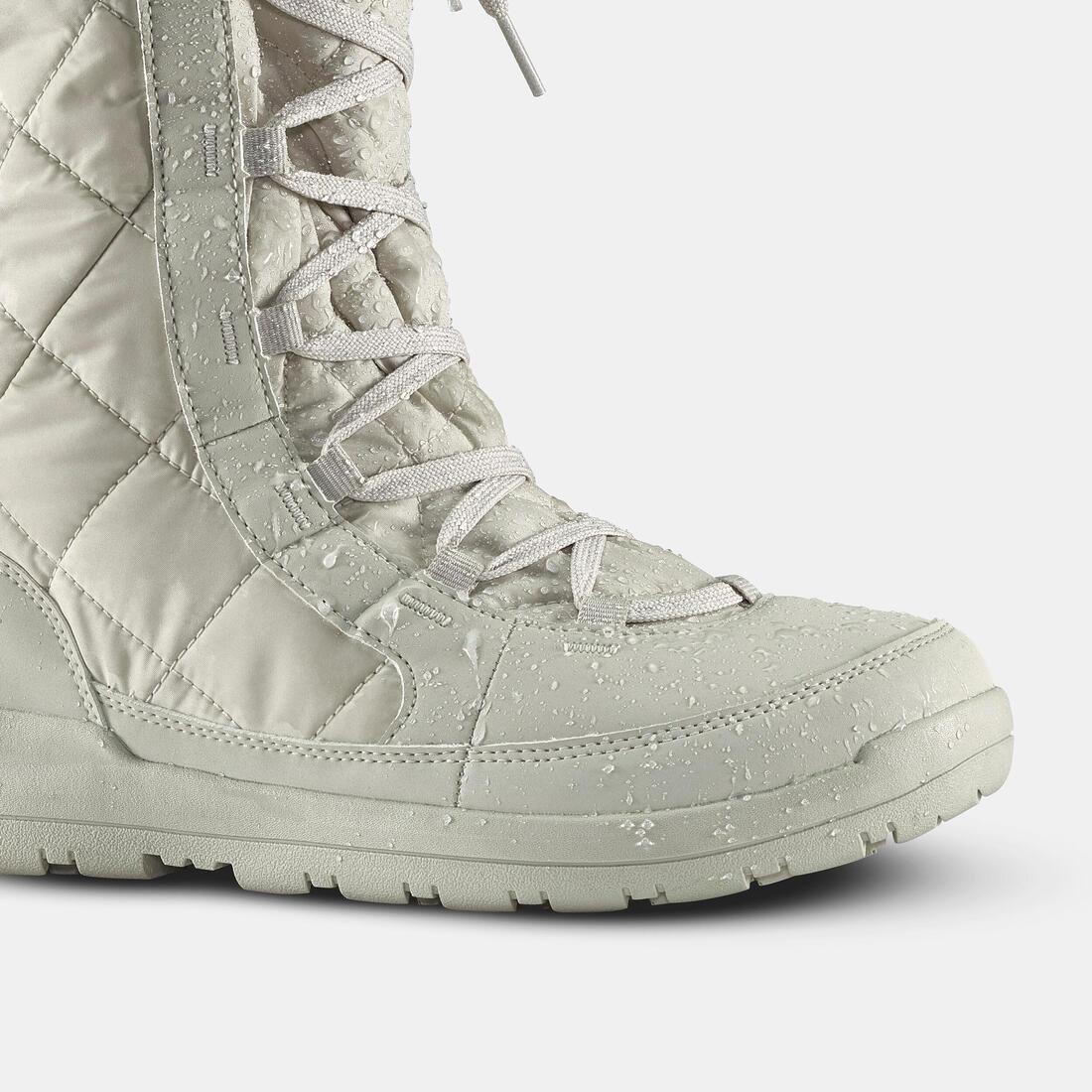 LINEN BEIGE Women's warm waterproof snow boots - SH500 high - lace-up, No Color, medium