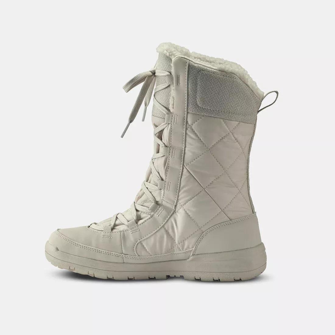 LINEN BEIGE Women's warm waterproof snow boots - SH500 high - lace-up, No Color, medium