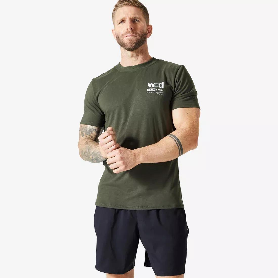 DOMYOS - Men Slim Breathable Cross Training T-Shirt, Khaki