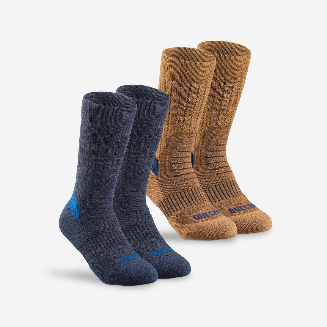 PETROL BLUE Children's warm hiking socks - SH100 WARM MID - x2 pairs, , large image number 0