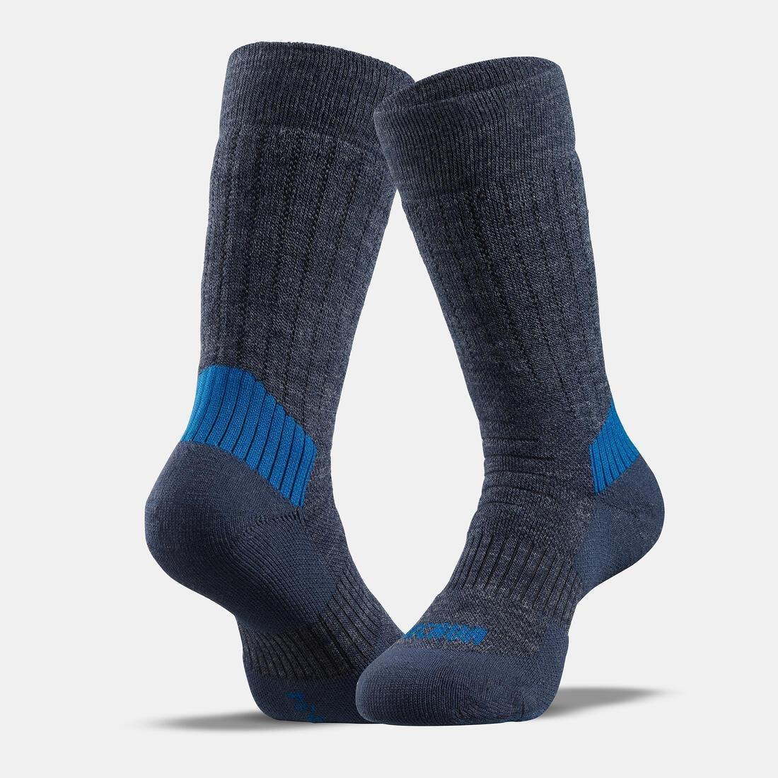 PETROL BLUE Children's warm hiking socks - SH100 WARM MID - x2 pairs, , large image number 5