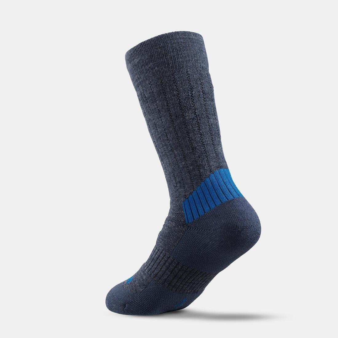 PETROL BLUE Children's warm hiking socks - SH100 WARM MID - x2 pairs, , large image number 7