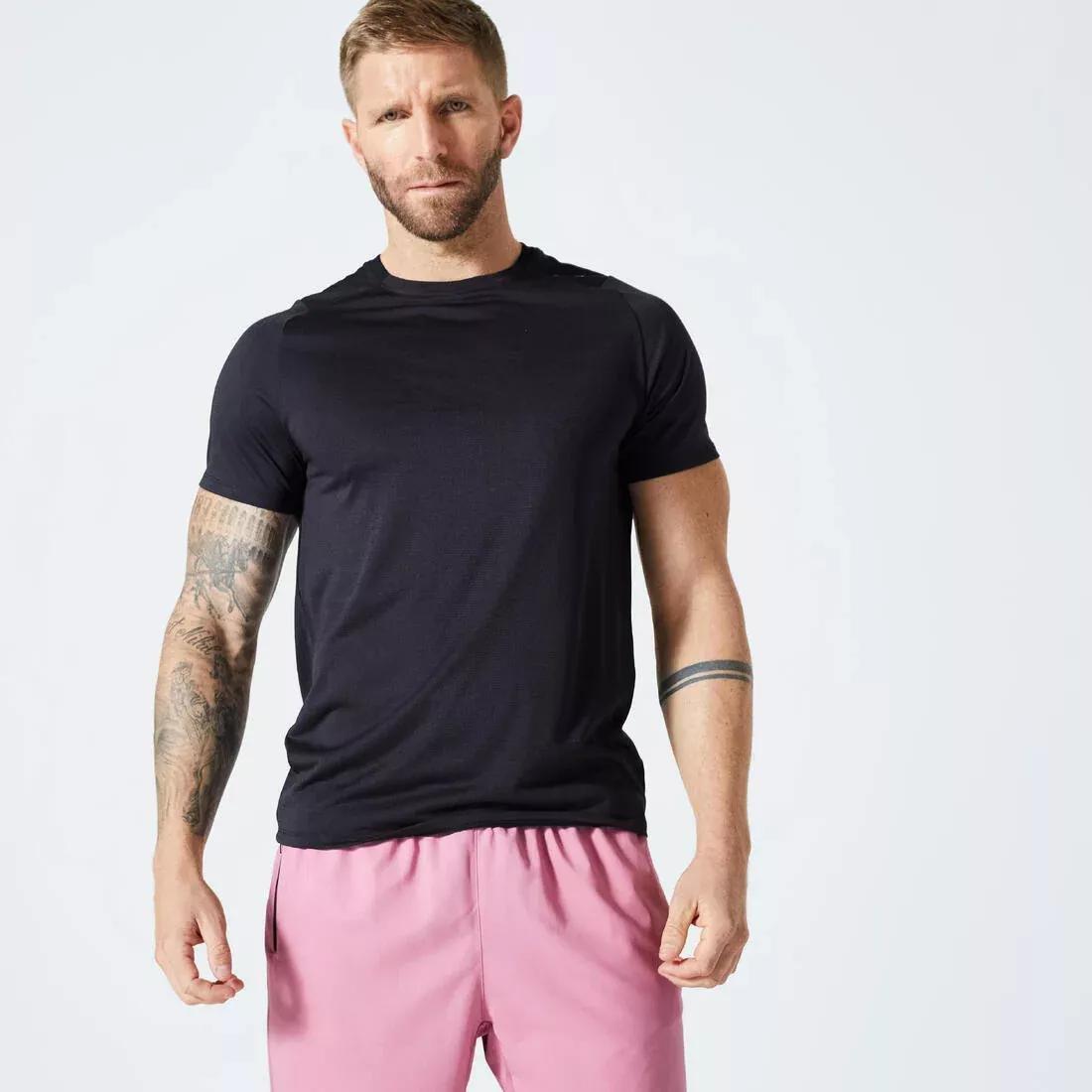Men Regular Crew Neck Breathable Fitness T-Shirt, Black, , large image number 0