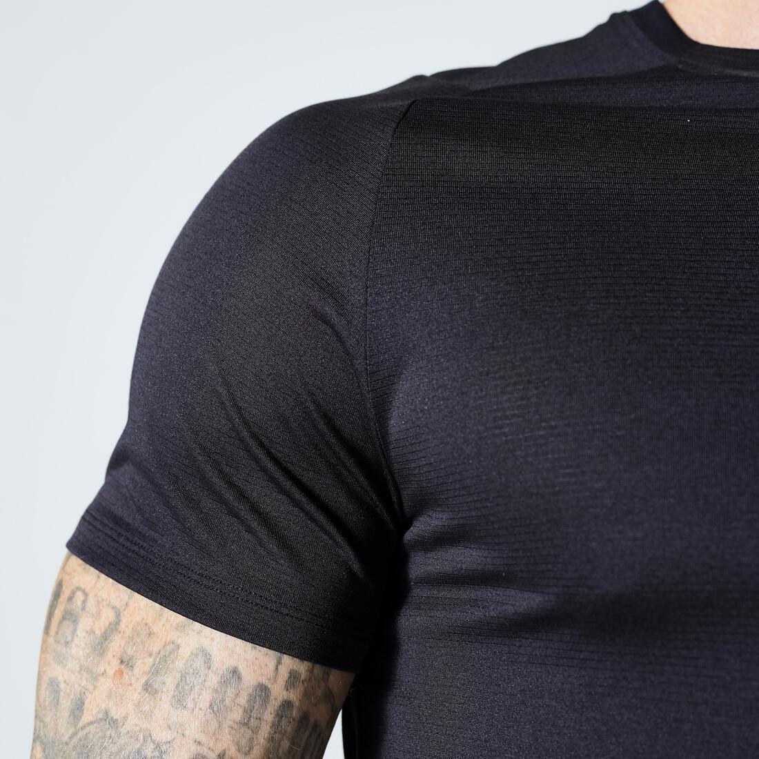 Men Regular Crew Neck Breathable Fitness T-Shirt, Black, , large image number 4