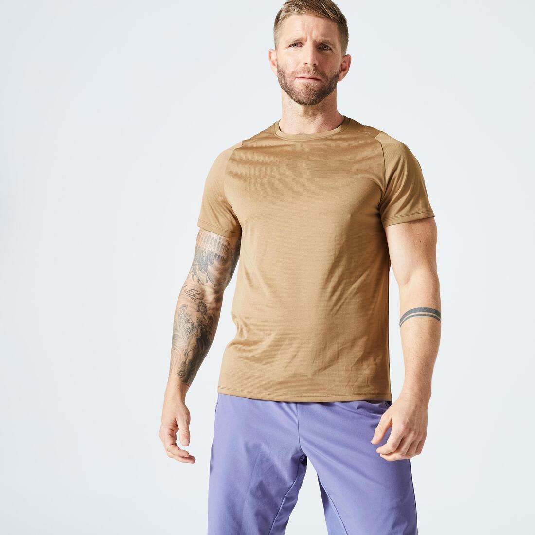 DOMYOS - Men Regular Crew Neck Breathable Fitness T-Shirt, Brown