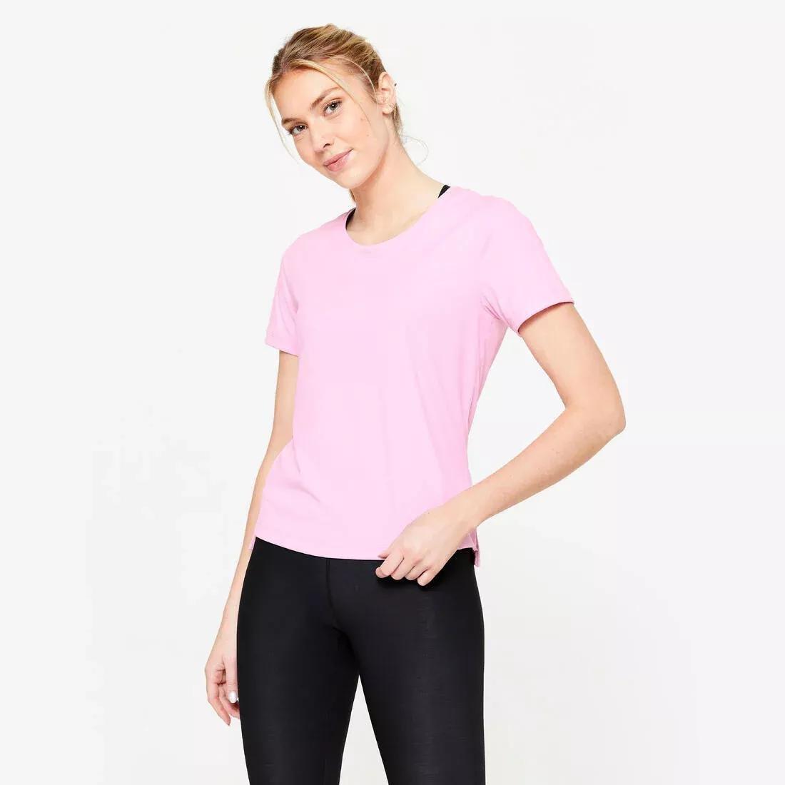Women Short-Sleeved Cardio Fitness T-Shirt, Pink, , large image number 0
