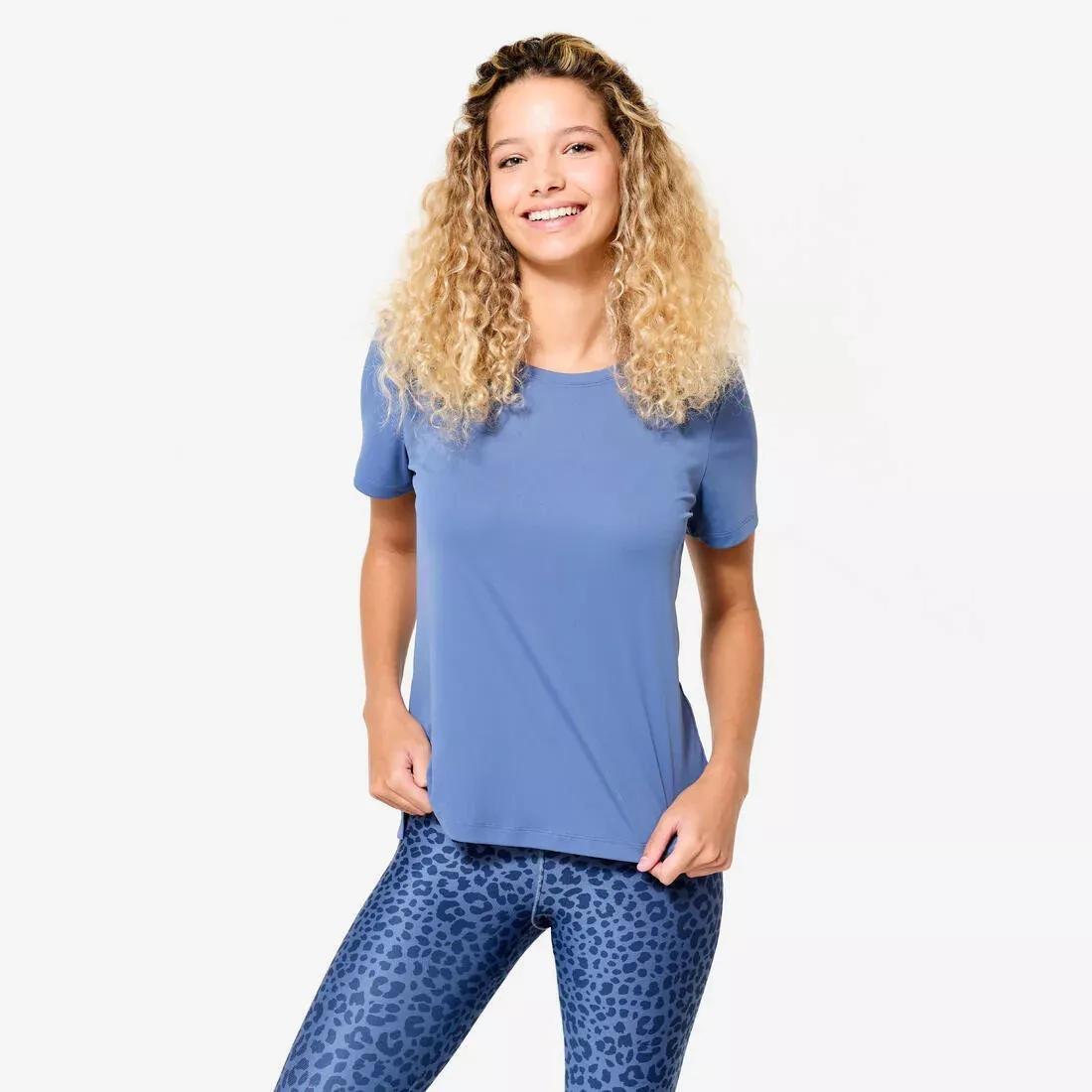 Women Short-Sleeved Cardio Fitness T-Shirt, Pink, No Color, large image number 1