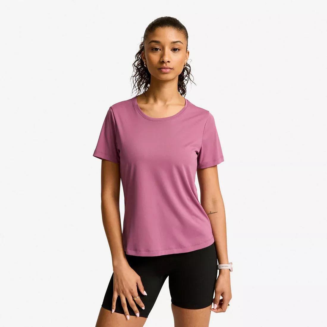 Women Short-Sleeved Cardio Fitness T-Shirt, Pink, No Color, large image number 2
