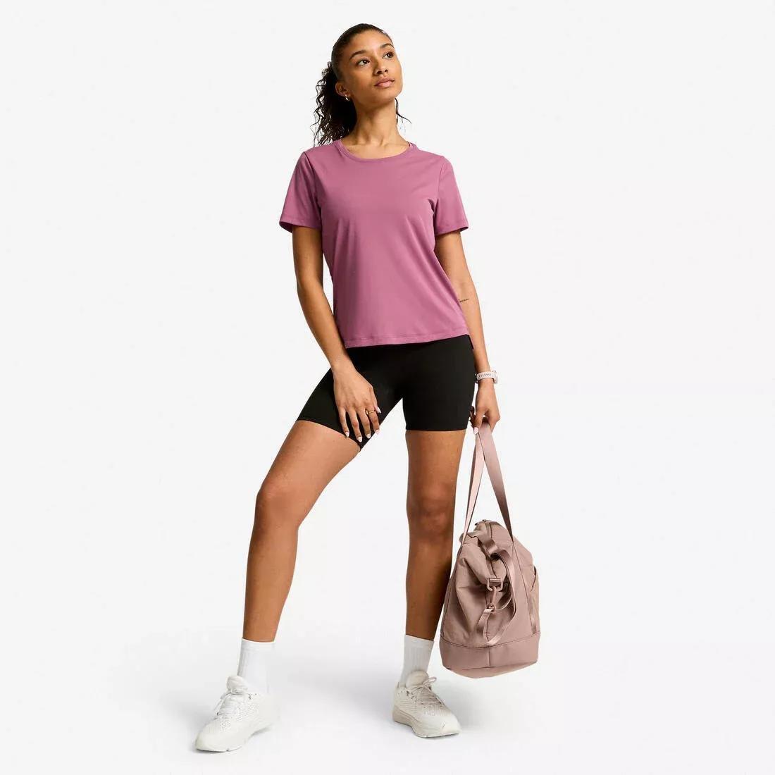 Women Short-Sleeved Cardio Fitness T-Shirt, Pink, No Color, large image number 5