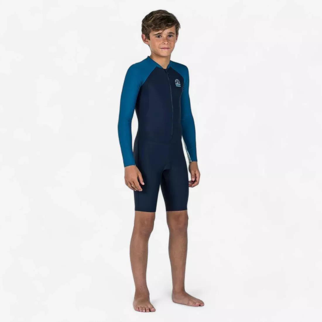 Kids Boys Wetsuit - Shorty 100 Long-Sleeved - Two-tone, Blue, No Color, medium