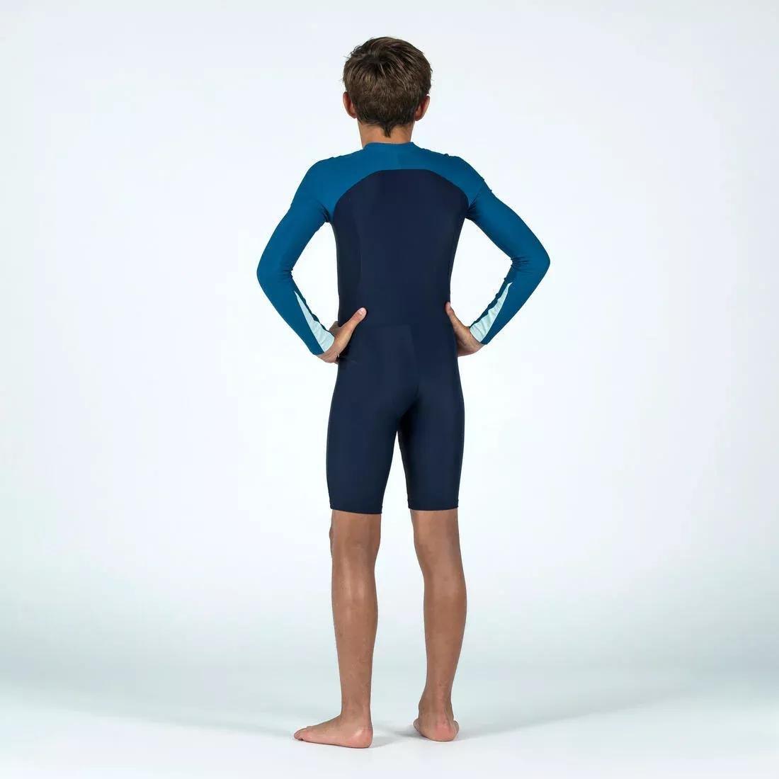 Kids Boys Wetsuit - Shorty 100 Long-Sleeved - Two-tone, Blue, No Color, medium