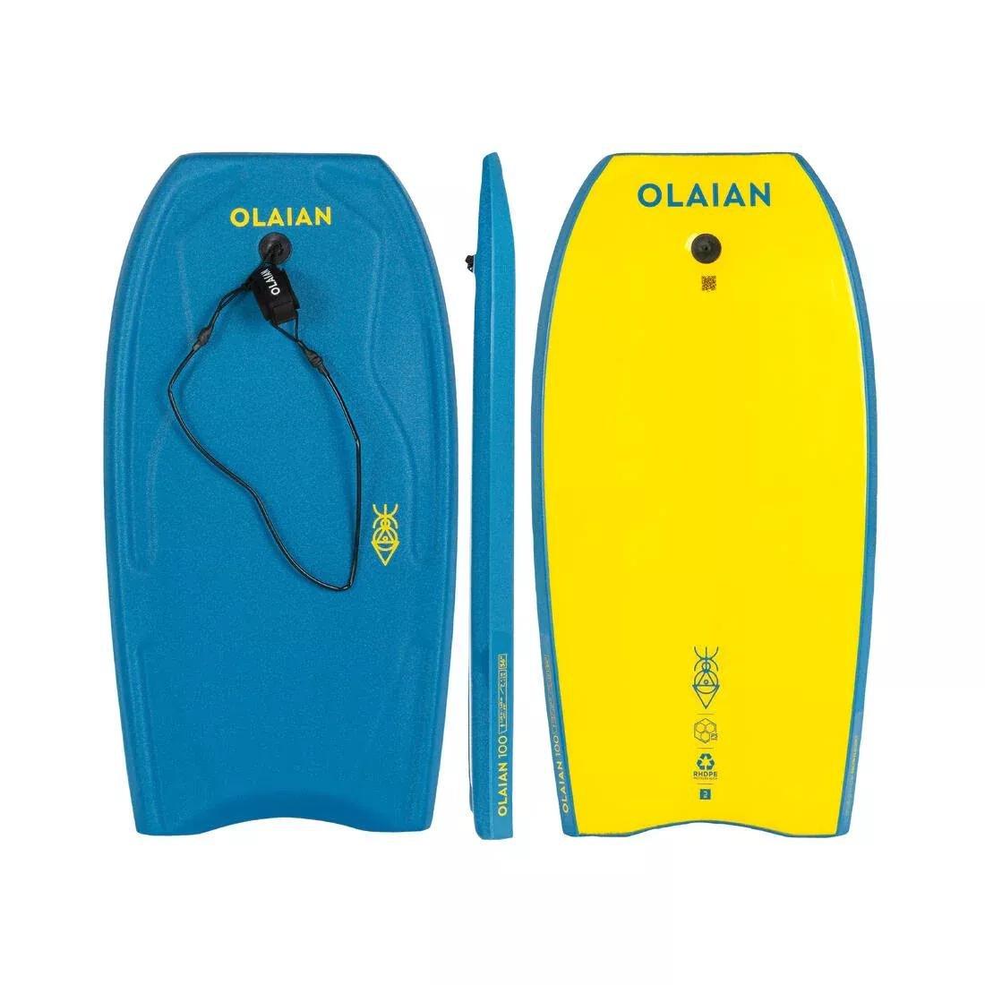 Kids Unisex Bodyboard With Wrist Leash - 100, Prussian Blue, , medium