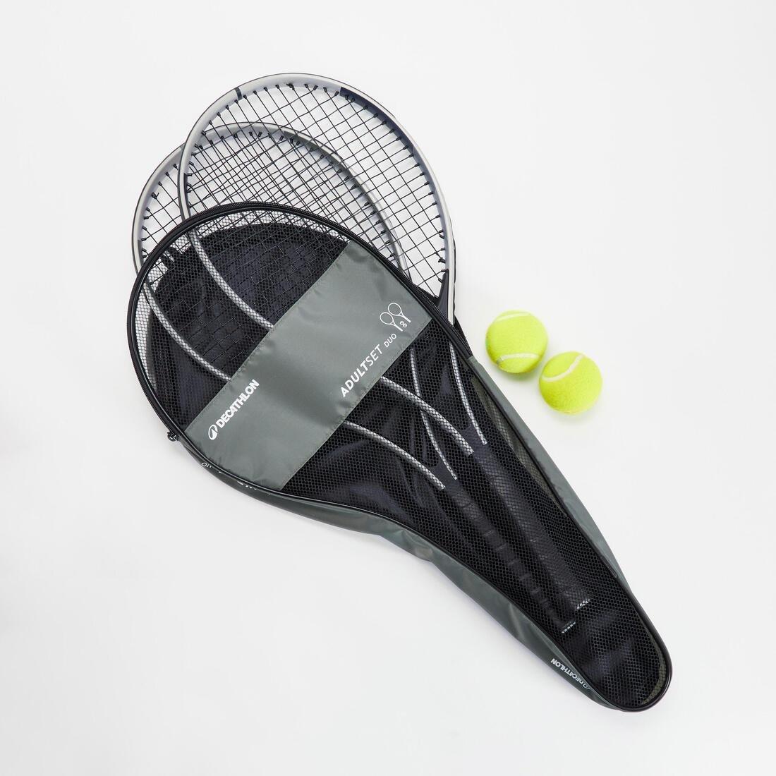 Duo Adult Essential Tennis Set - 2 Rackets + 2 Balls + 1 Bag, Khaki, No Color, medium