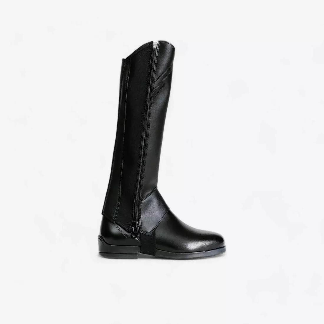 Kids' Horse Riding Synthetic Half-Chaps 500 - Black, No Color, large image number 0