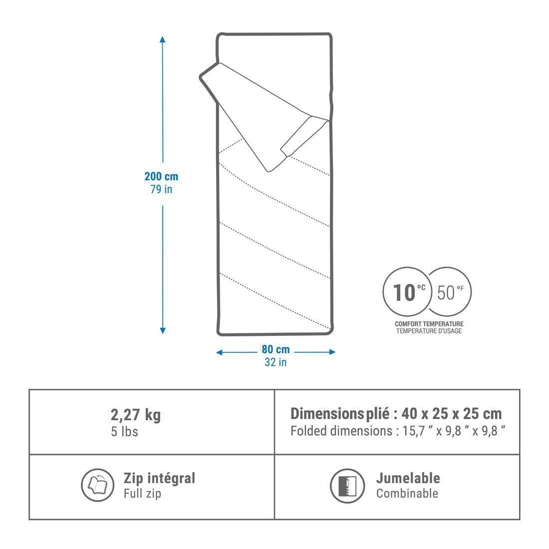 Camping Sleeping Bag 10C In Cotton - Ultim Comfort, Blue, No Color, medium