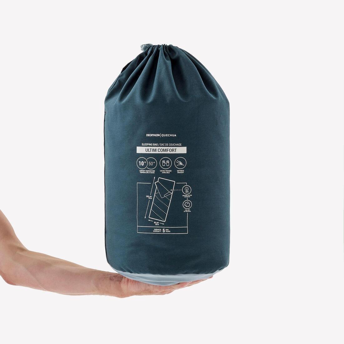 Camping Sleeping Bag 10C In Cotton - Ultim Comfort, Blue, No Color, medium