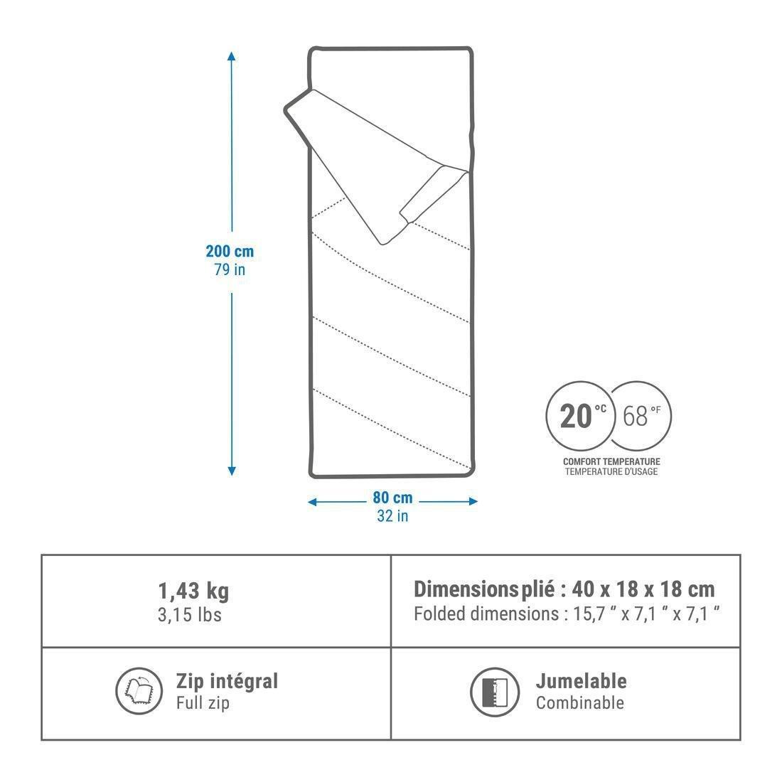 Cotton Sleeping Bag For Camping - Ultimcomfort 20C, Khaki, No Color, large image number 1