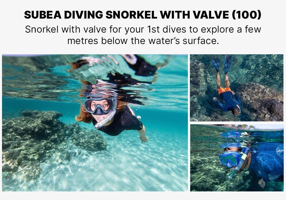 Diving Snorkel With Valve - 100, Grey, No Color, medium