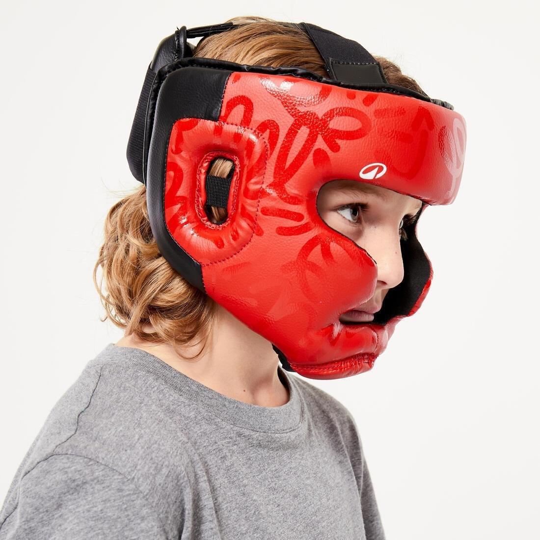 BEIGE Kids' Boxing Full Face Headguard - Red, No Color, large image number 0