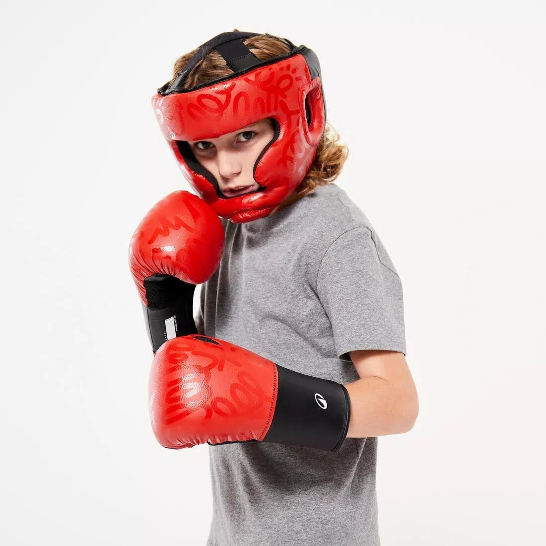 BEIGE Kids' Boxing Full Face Headguard - Red, No Color, large image number 3