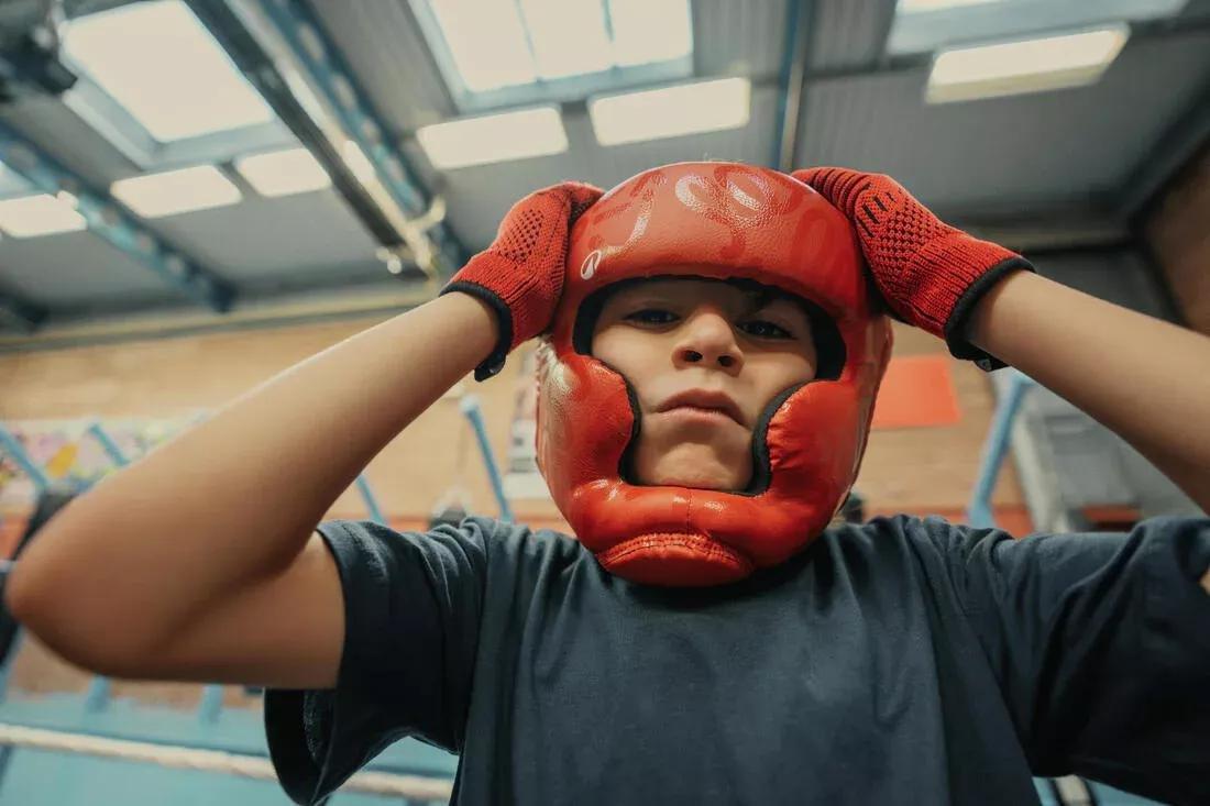 BEIGE Kids' Boxing Full Face Headguard - Red, No Color, large image number 7