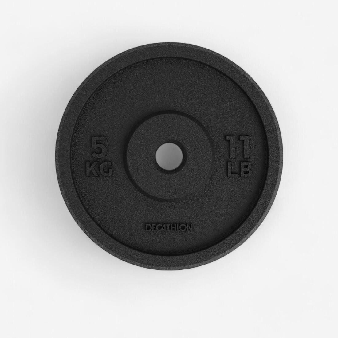 Weight Training 5 Kg 28 mm Partly Recycled Cast Iron Plate, Black, No Color, large image number 0