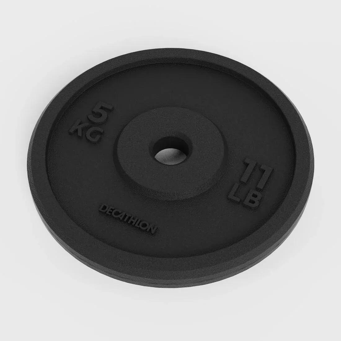 Weight Training 5 Kg 28 mm Partly Recycled Cast Iron Plate, Black, No Color, large image number 4