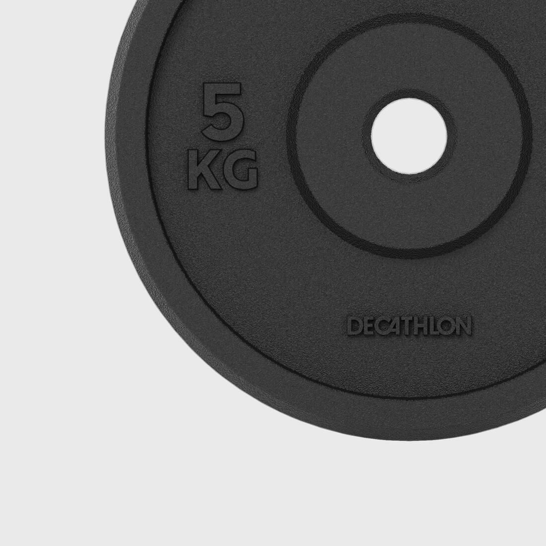 Weight Training 5 Kg 28 mm Partly Recycled Cast Iron Plate, Black, No Color, large image number 5
