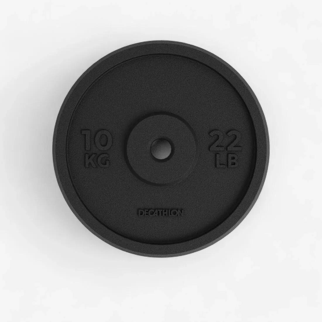 Weight Training 10 Kg 28 mm Partly Recycled Cast Iron Plate, Black, No Color, large image number 0