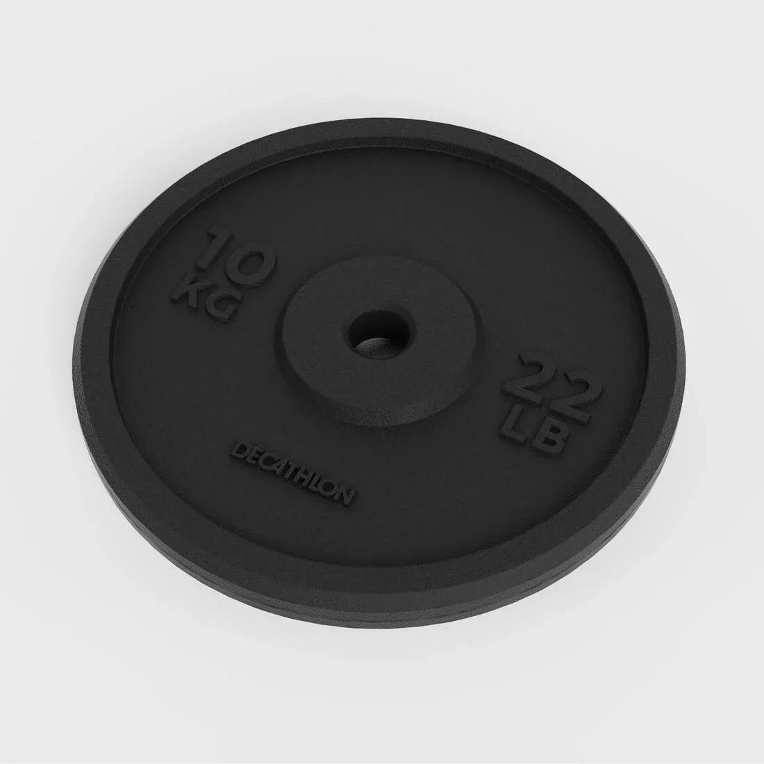 Weight Training 10 Kg 28 mm Partly Recycled Cast Iron Plate, Black, No Color, large image number 3