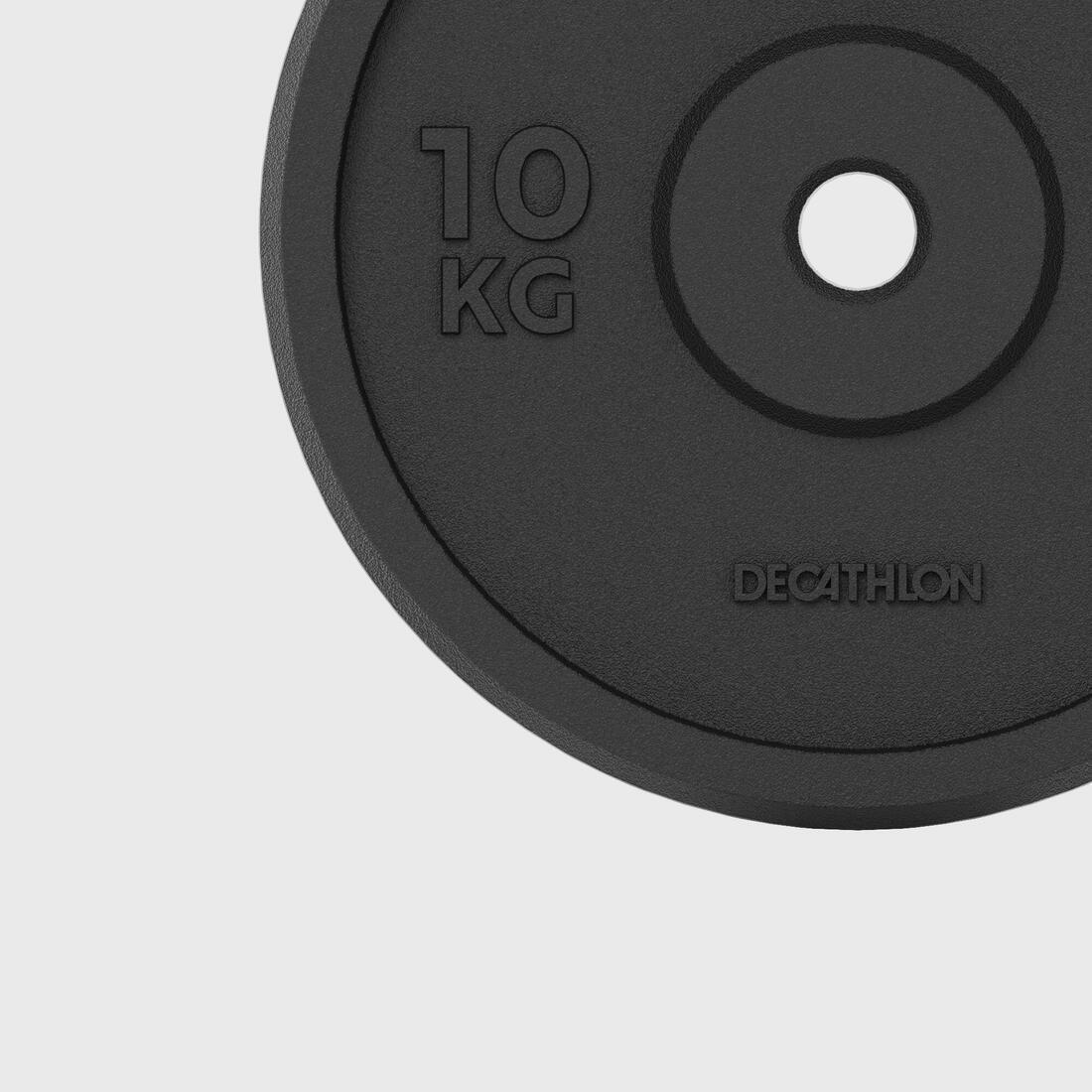 Weight Training 10 Kg 28 mm Partly Recycled Cast Iron Plate, Black, No Color, large image number 4