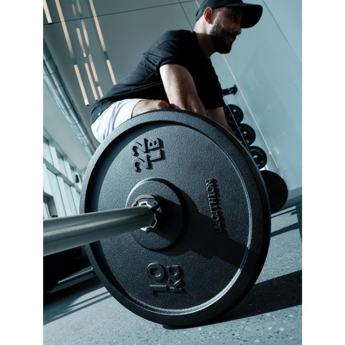 Weight Training 10 Kg 28 mm Partly Recycled Cast Iron Plate, Black, No Color, large image number 7