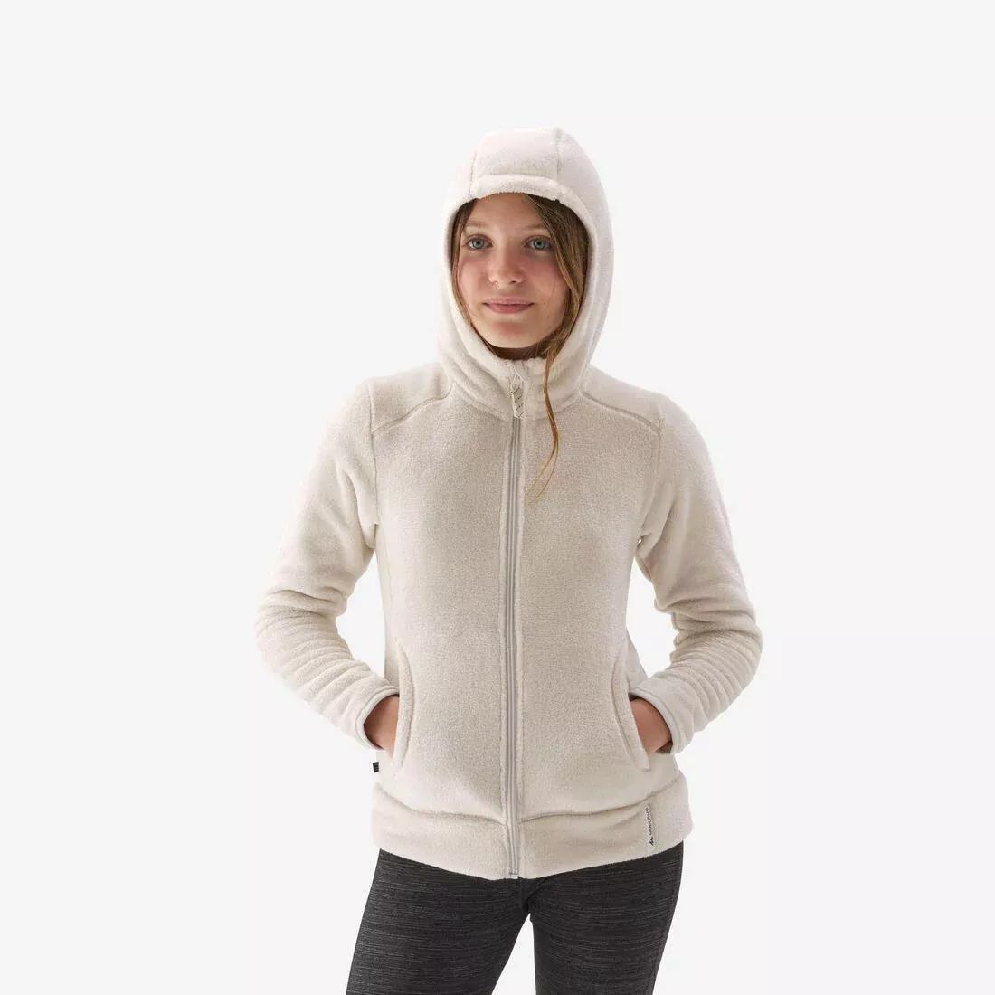 Kids Unisex Warm Hiking Fleece Jacket - NH500, Beige, No Color, medium