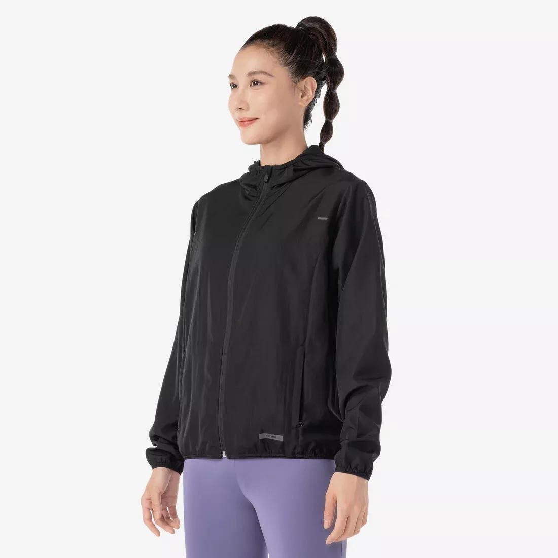 BLACK Women's windproof running jacket - KIPRUN Run 100 Wind - Black, , medium