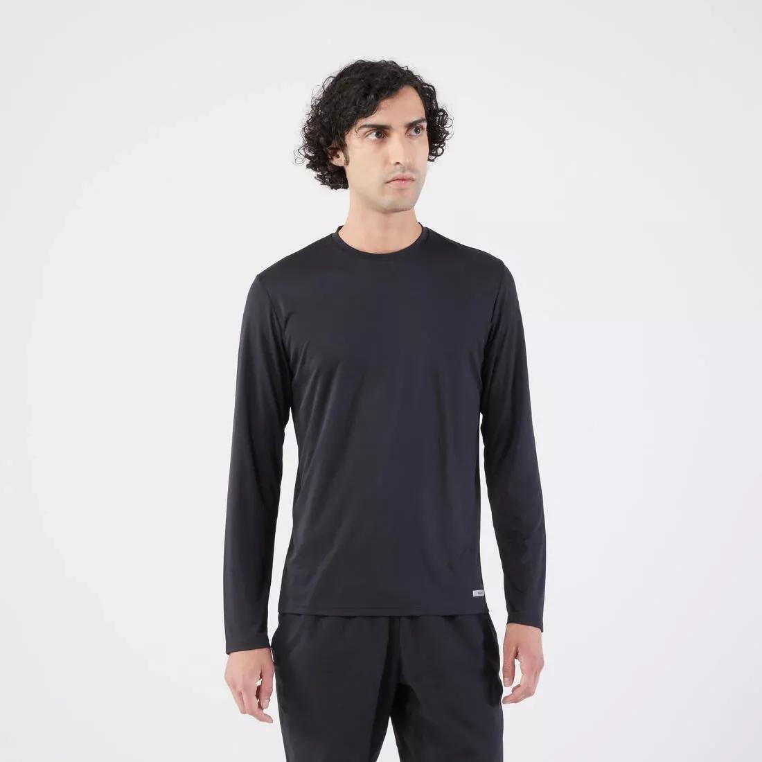 SMOKED BLACK Men's Running Long-Sleeved T-Shirt Anti-UV - Kiprun Dry 500 UV, No Color, large image number 0