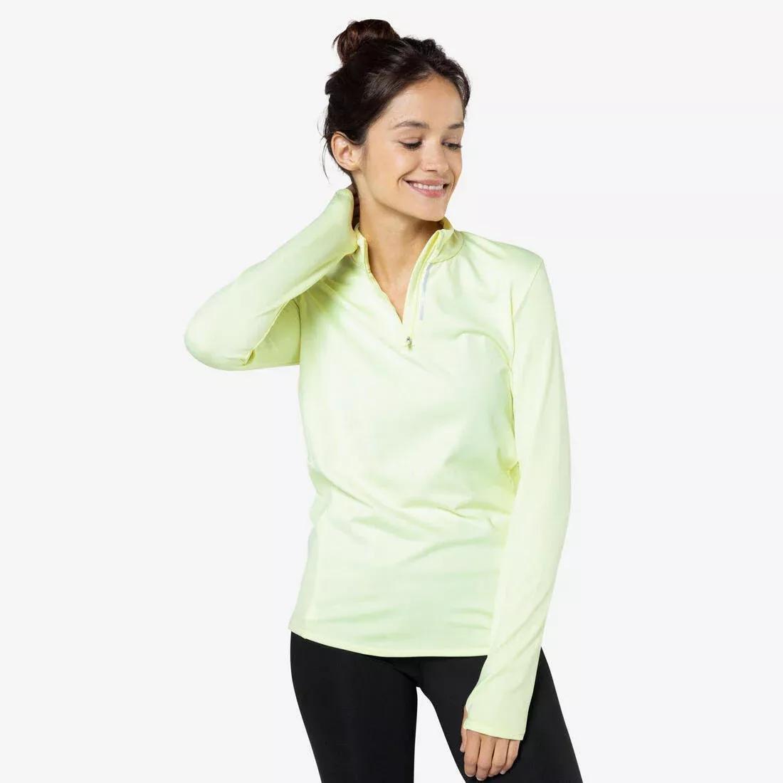 Zip Warm women's long-sleeved running T-shirt, pale yellow, , medium