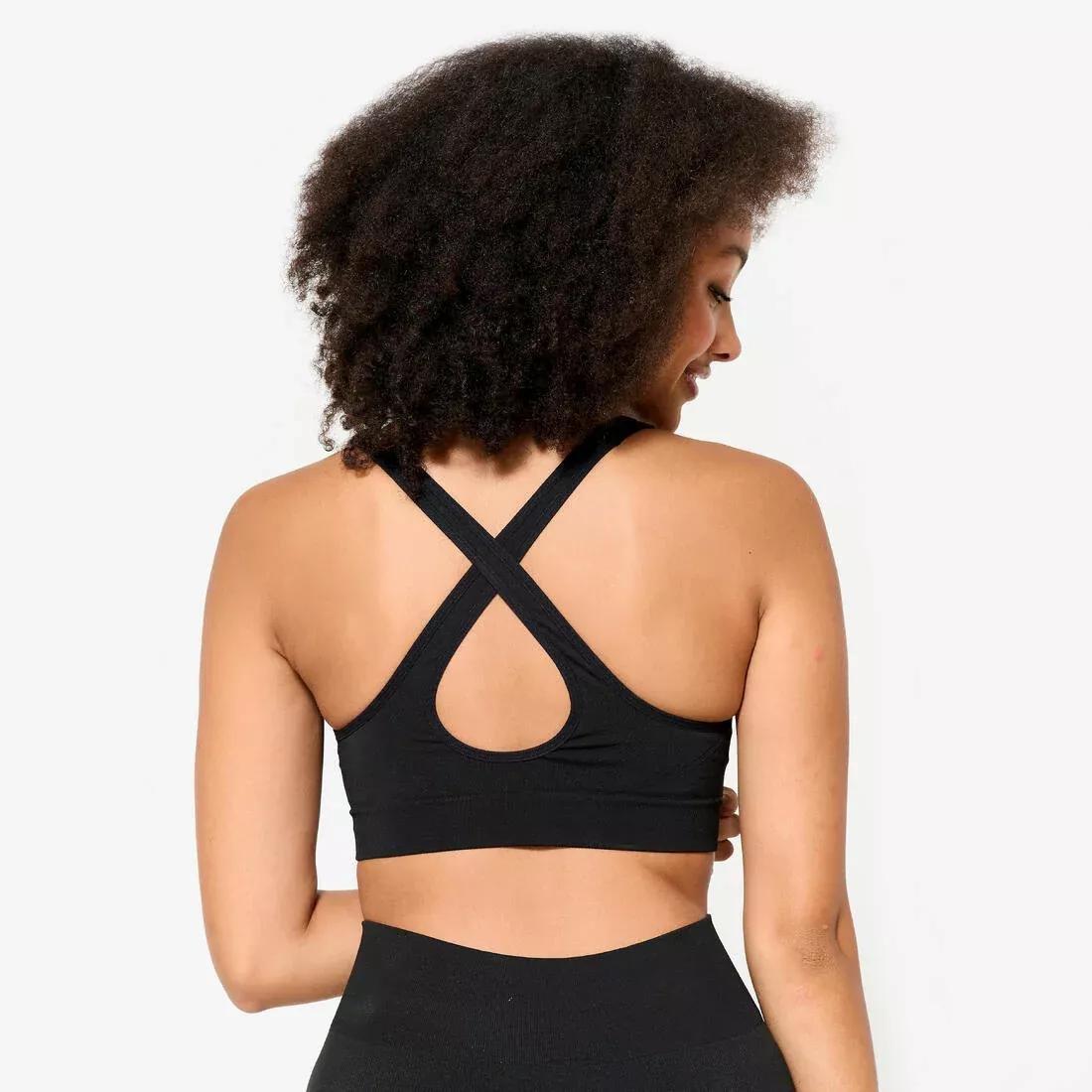 Women Light Support Sports Bra With Cross-Over Straps, Black, No Color, large image number 3