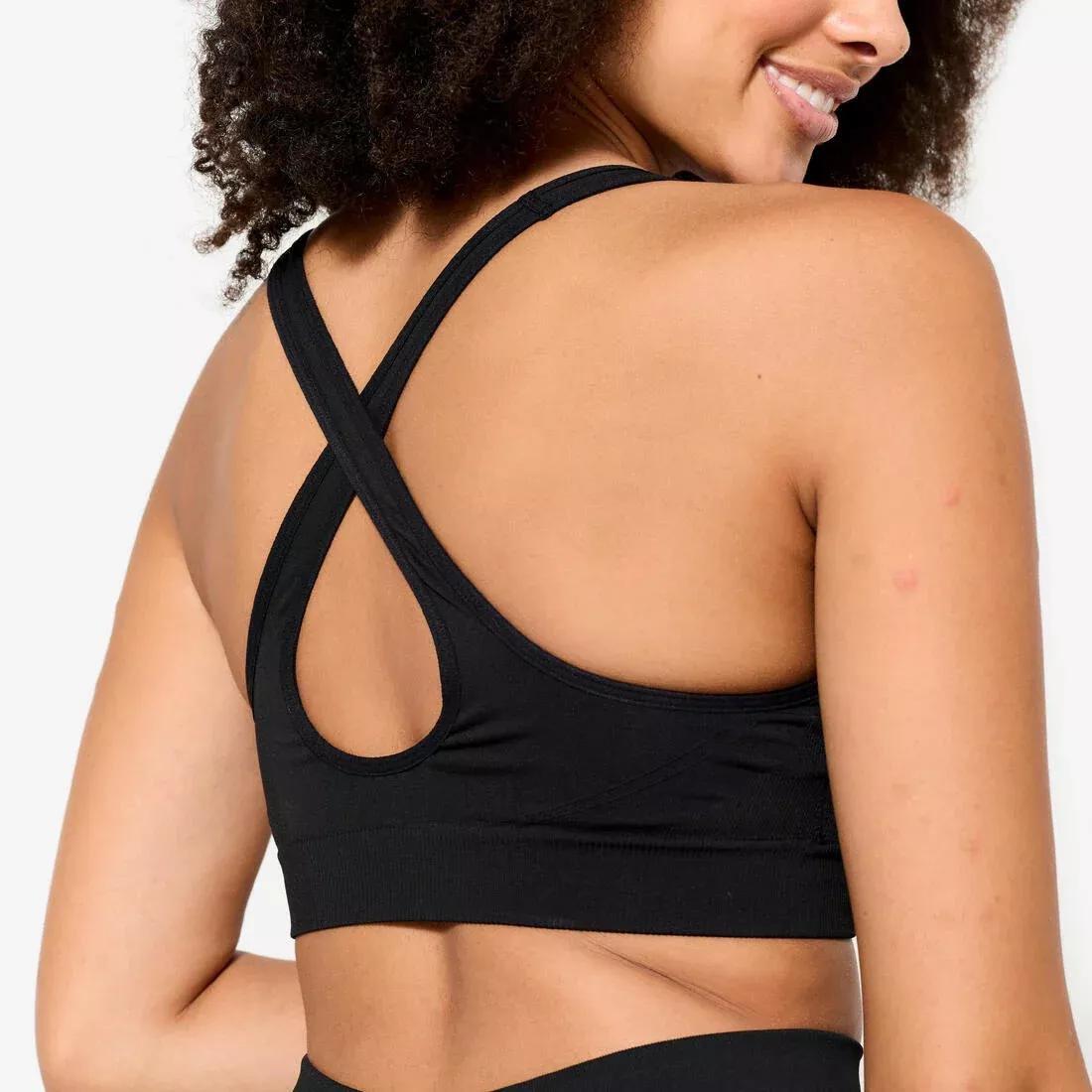 Women Light Support Sports Bra With Cross-Over Straps, Black, No Color, large image number 4