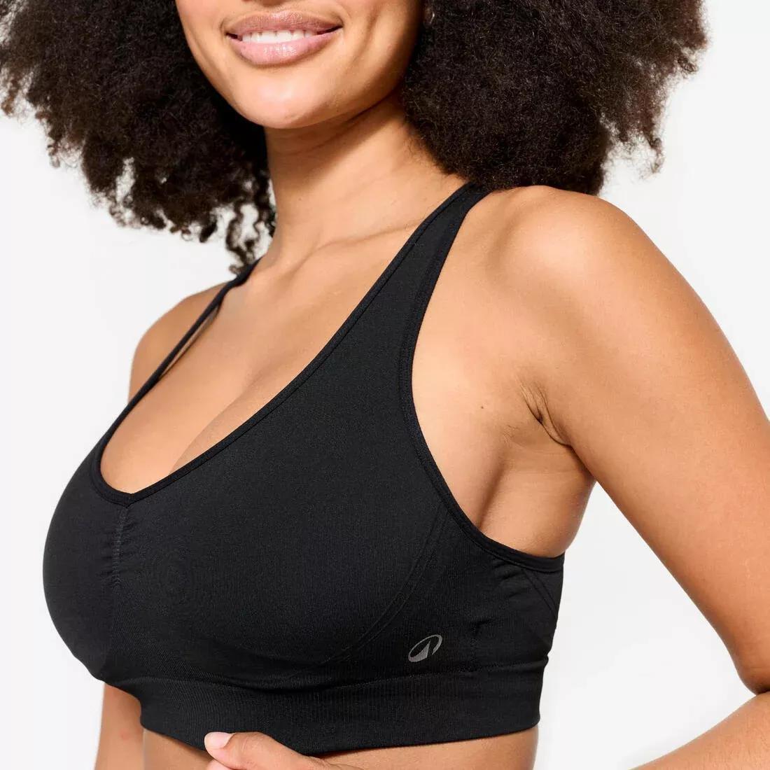 Women Light Support Sports Bra With Cross-Over Straps, Black, No Color, large image number 5