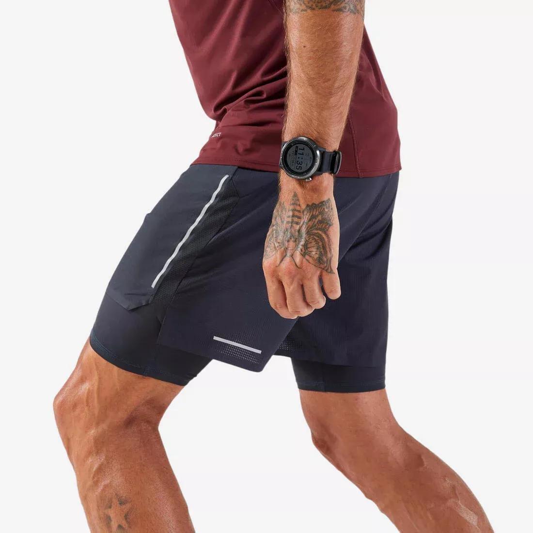 Men Trail Running Long-Distance 2in1 Shorts - KIPRUN Run Ultra 900, Grey, No Color, medium