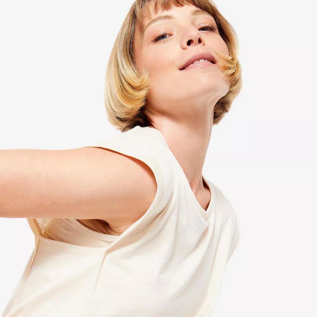 Loose Cropped Yoga T-Shirt, Beige, No Color, large image number 2