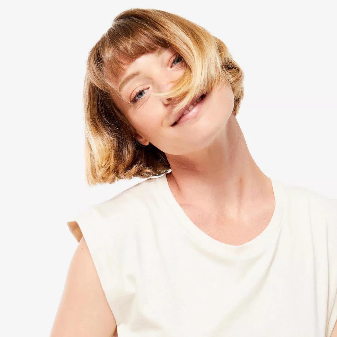 Loose Cropped Yoga T-Shirt, Beige, No Color, large image number 3